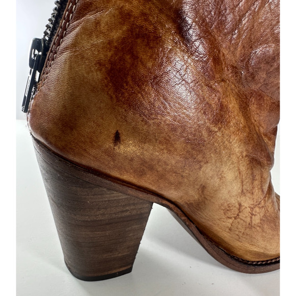 Bed Stu Peep Toe Zip Bootie Block Heel Distressed Brown Leather Boots Size 7 - Picture 11 of 16